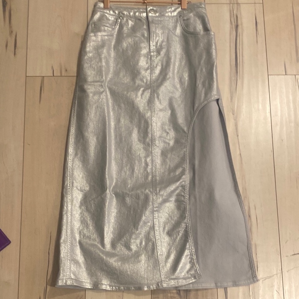 Silver Maxi Pencil Skirt with Slit for Casual Work